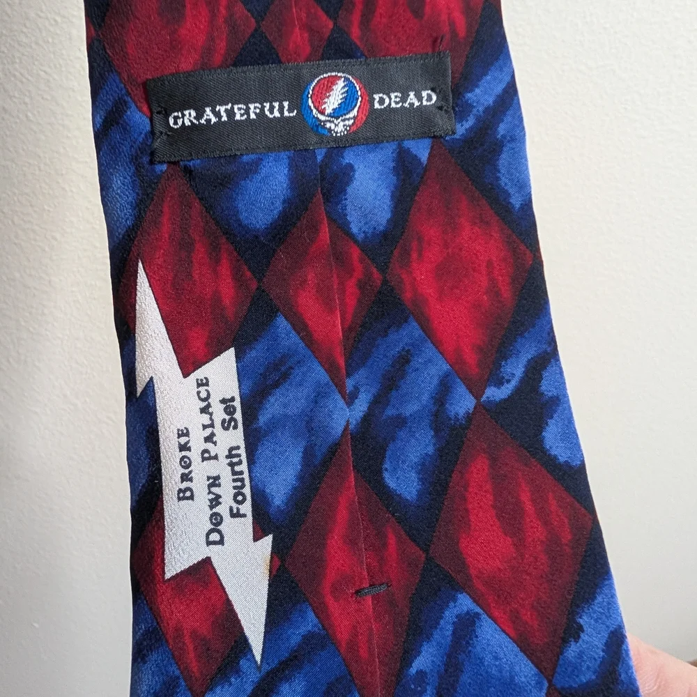 Grateful Dead Tie Silk Red Blue Diamond Psychedelic Wide 3.75”‎ Necktie Mens